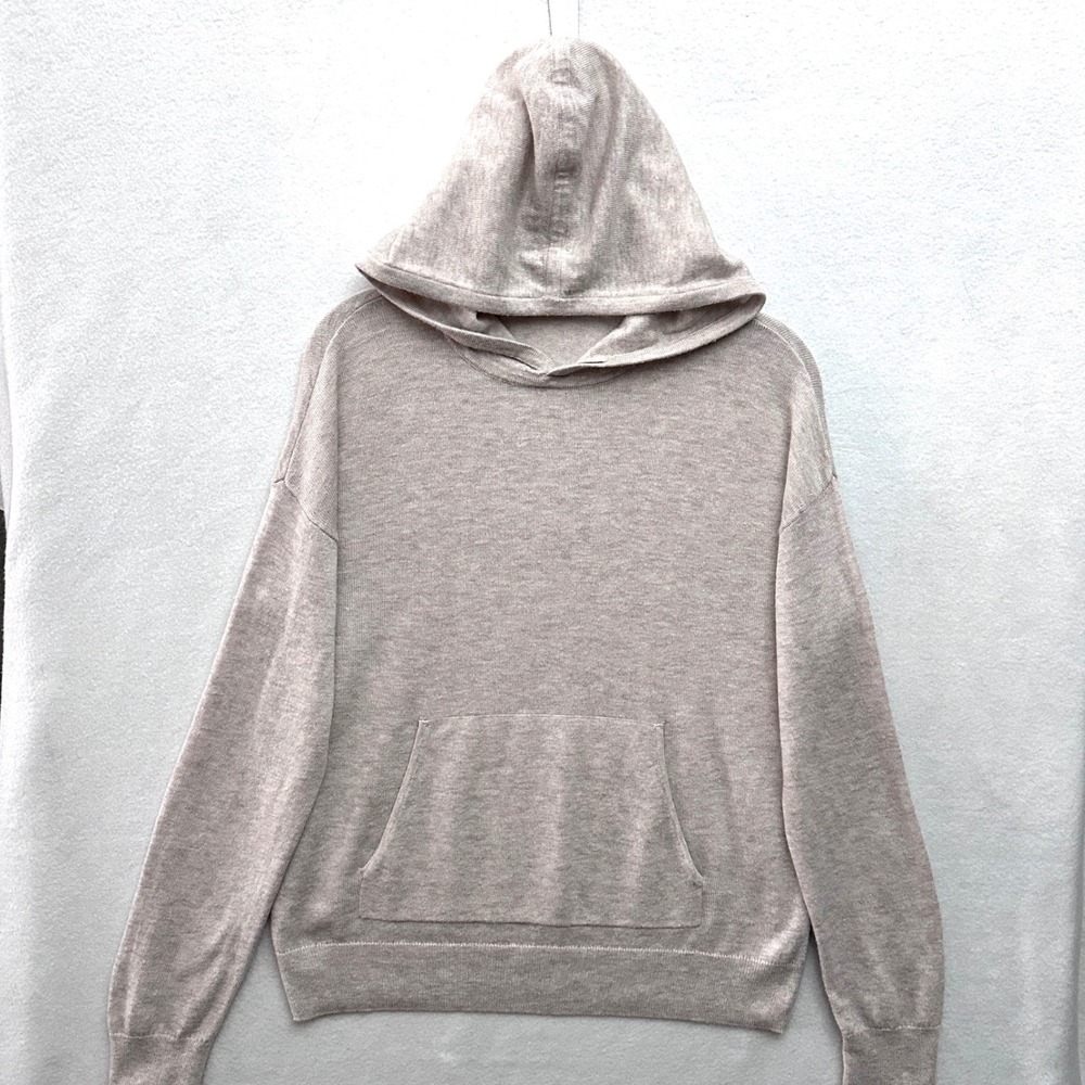 Theory Women's S Aria Knit Wool Blend Hoodie Sweater Beige Oatmeal Small